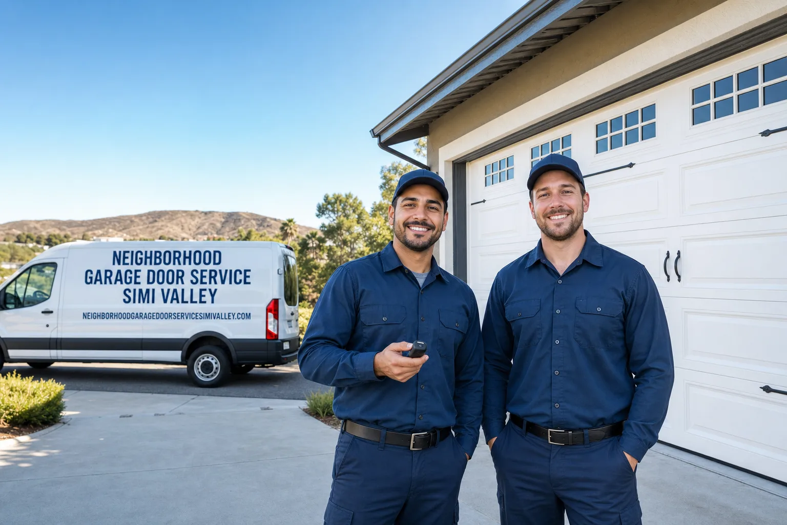 Neighborhood Garage Door Service Simi Valley service vehicle and crew in Simi Valley, CA
